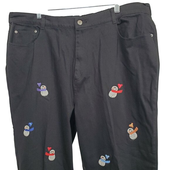 Quacker Factory 2X Jeans Black Denim Pants Holiday Snowman Embroidery Festive - Picture 3 of 12